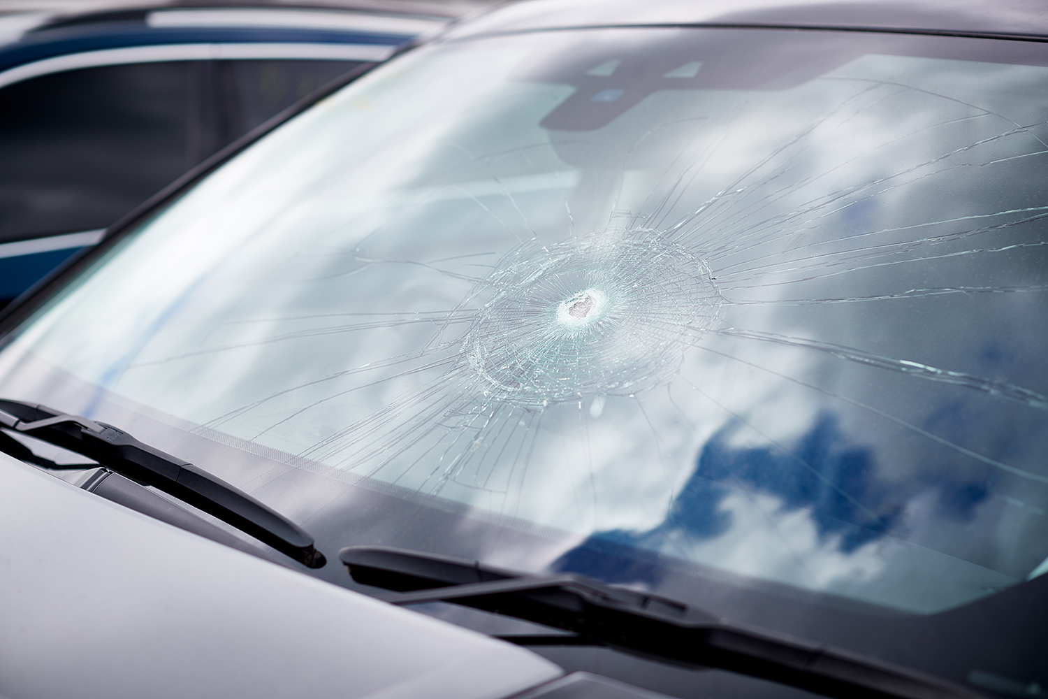 Detail Of Damage To Windscreen Of Car